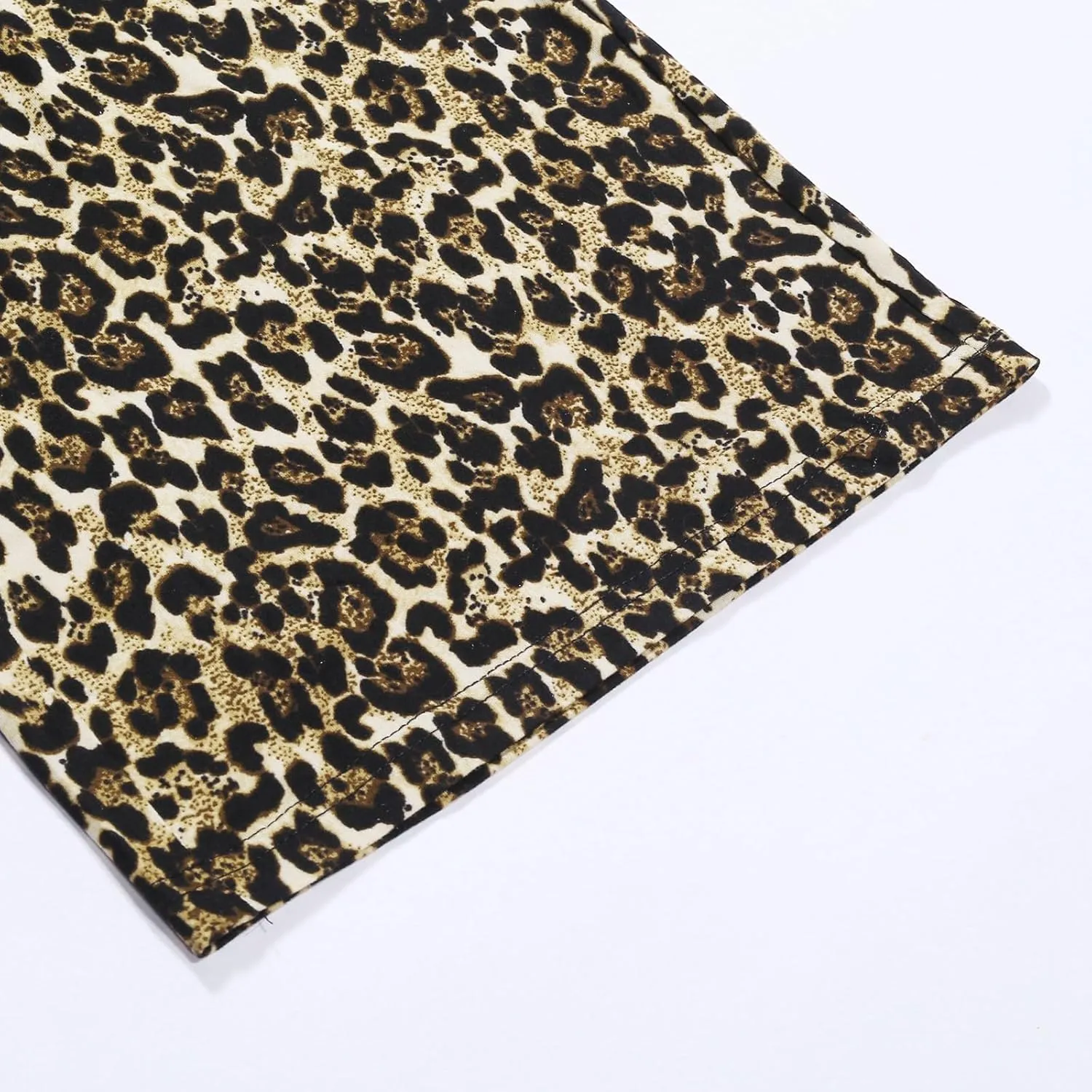 Women's Drawstring Waist Leopard Print Trousers Elastic High Waist Wide Leg Long Pants Comfy Casual Lounge Pants