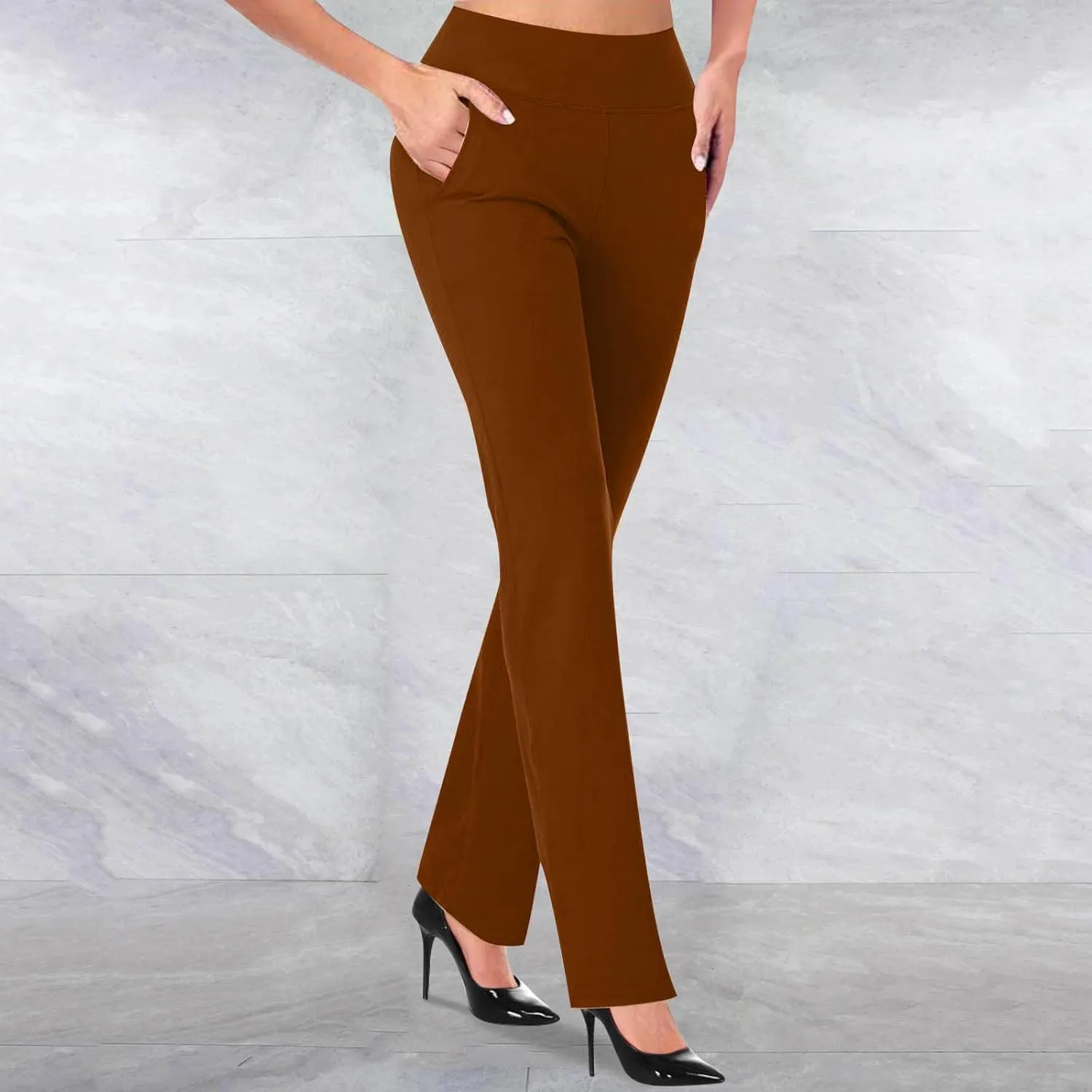 Womens Dress Pants Business Casual Work Pants High Waist Stretchy Trousers Bootcut Office Slacks with Pockets