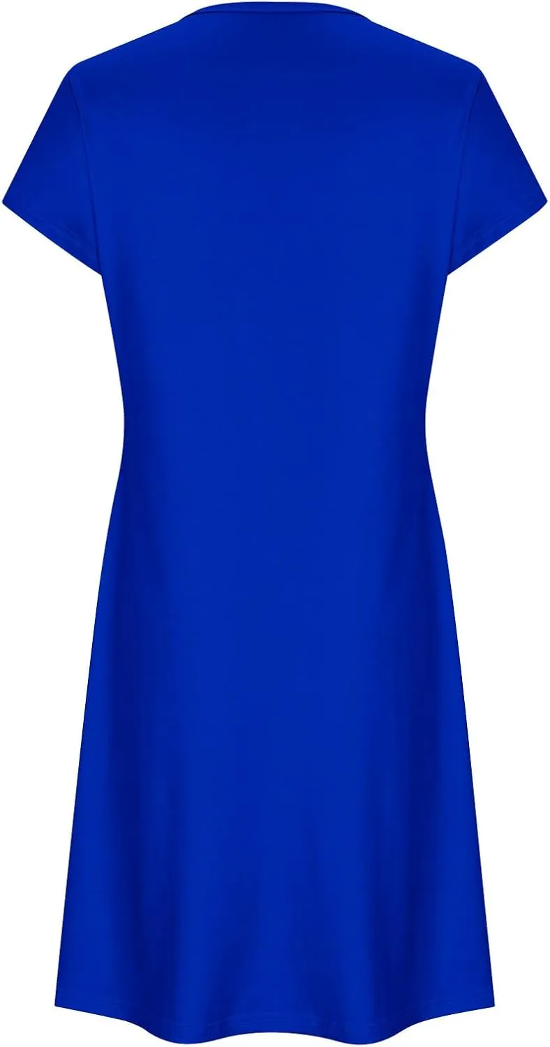 Women's Embroidered Mexican Dresses 2024 Summer Short Sleeve Mini Dress Trendy Casual Loose Flowy Beach Sun Dresses