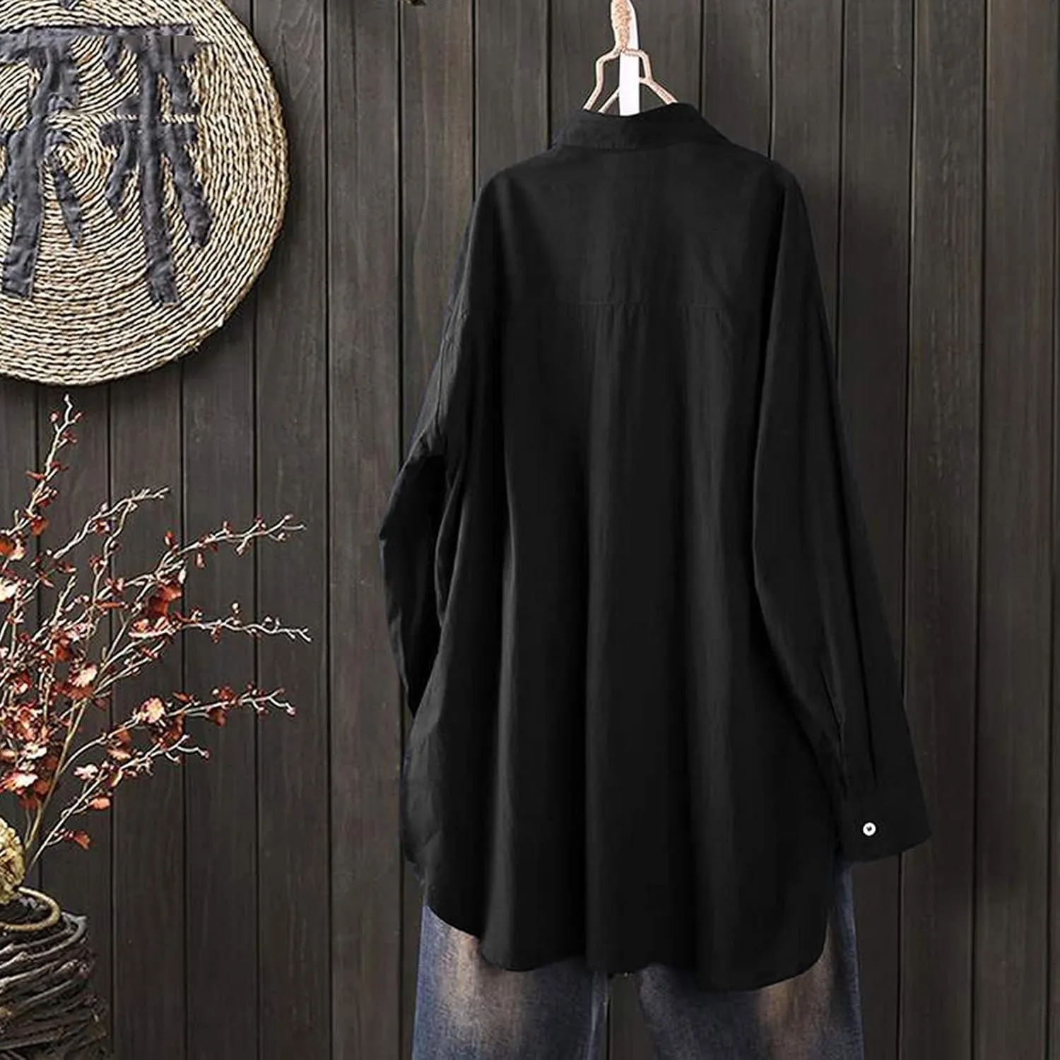 Women's Ethnic Embroidered Floral Shirt Collar Button Summer Loose Short Sleeved Blouse Cotton Linen Tops