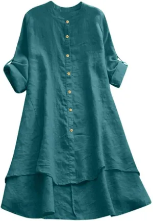 Women's Ethnic Embroidered Floral Shirt Collar Button Summer Loose Short Sleeved Blouse Cotton Linen Tops