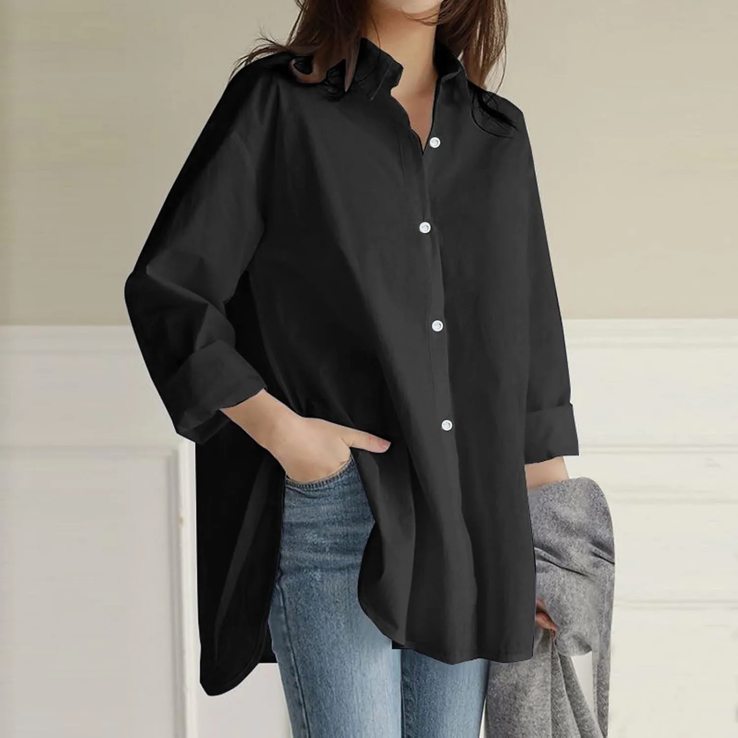 Women's Ethnic Embroidered Floral Shirt Collar Button Summer Loose Short Sleeved Blouse Cotton Linen Tops