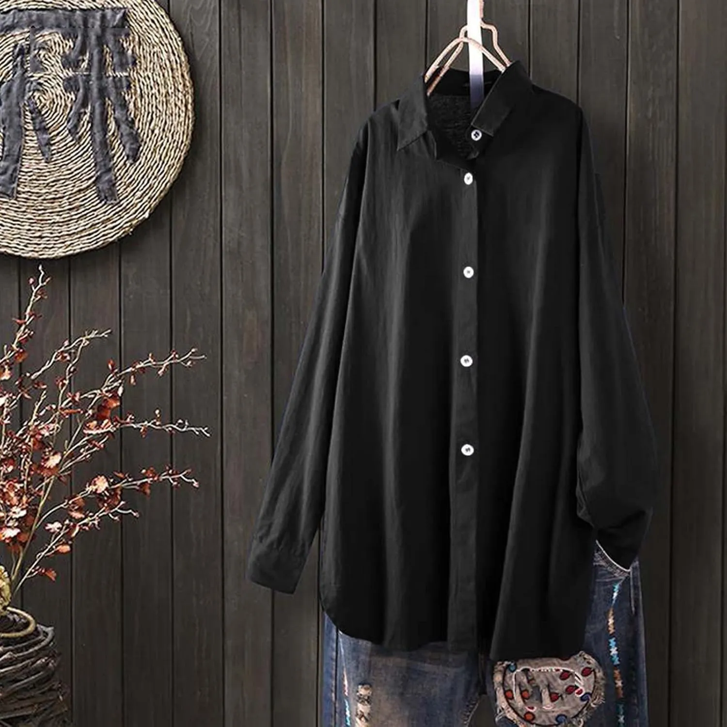 Women's Ethnic Embroidered Floral Shirt Collar Button Summer Loose Short Sleeved Blouse Cotton Linen Tops