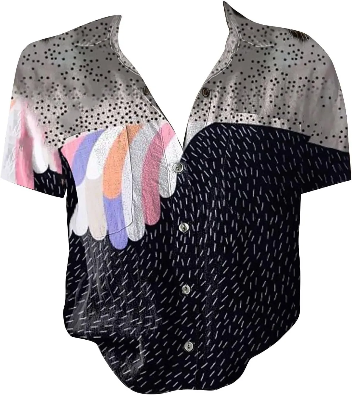 Womens Ethnic Shirts Floral Print Short Sleeve V Neck Button Down Shirt Vintage Causal Boho Blouses Gauze Tunic Tops