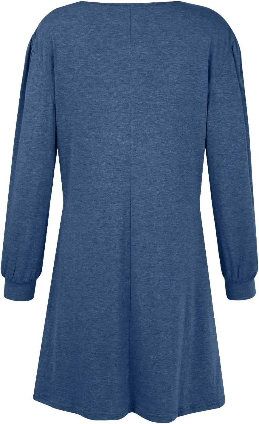 Women's Fall Flowy Casual Long Sleeve Crew Neck Button Solid Wedding Guest Dress