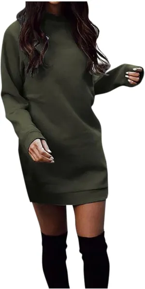 Women's Fall Winter Long Sleeve Crew Neck Solid Knit Sweatshirt Midi Dresses