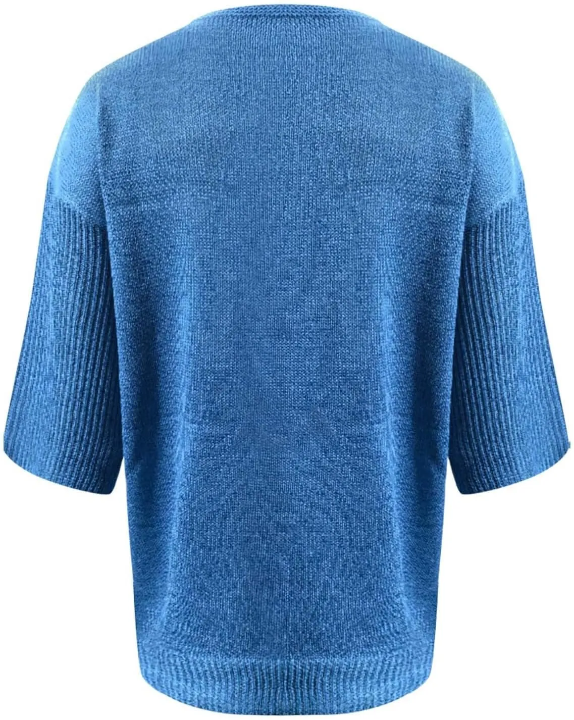 Womens Fashion Sweaters Loose V Neck 3/4 Length Sleeve Pullover Knitted Shirts Fall Solid Color Slouchy Crochet Tops