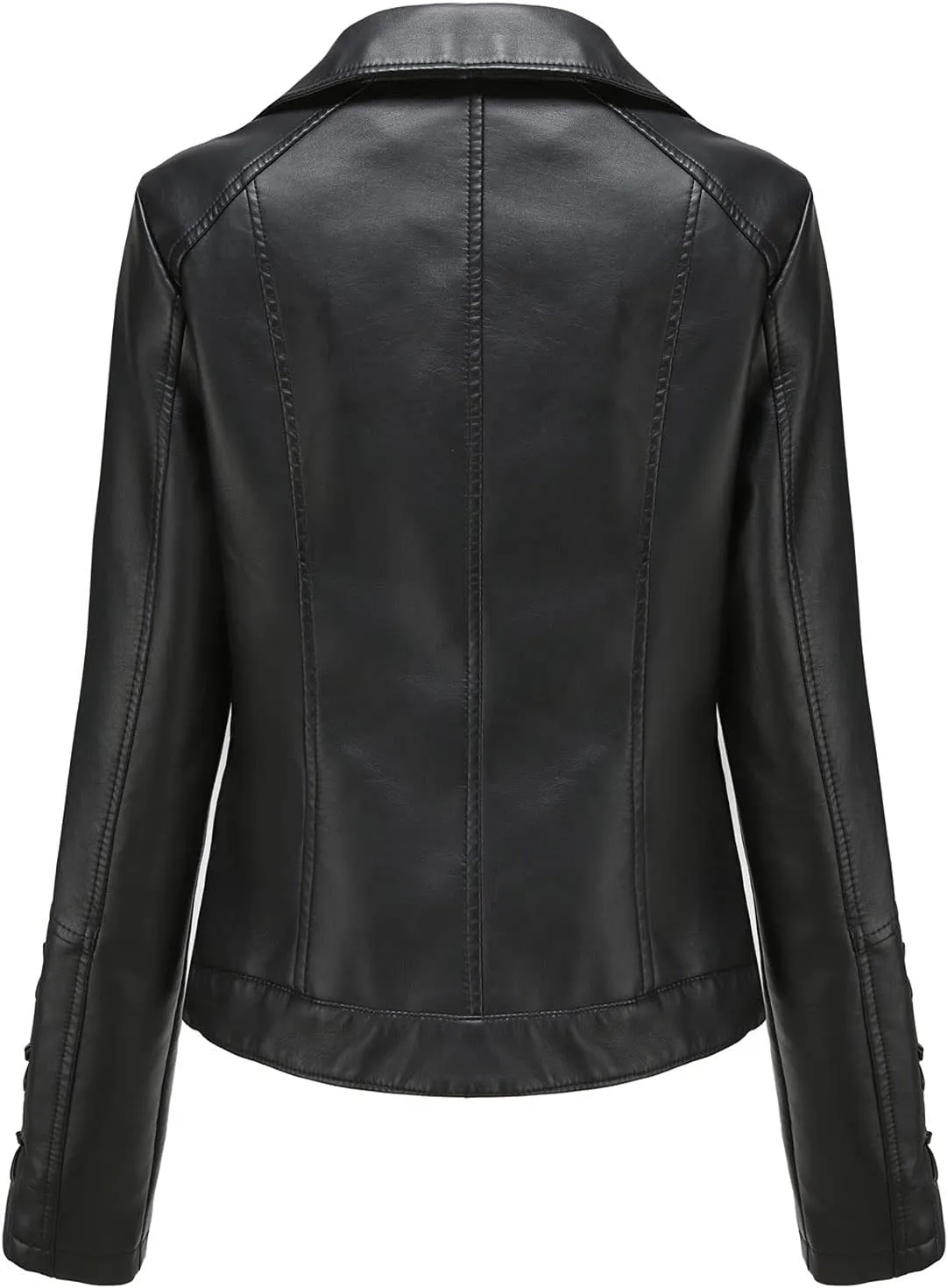 Women's Faux Leather Jacket Zip Up Motorcycle Moto Biker Short Coat Fashion String Quilted Long Sleeve Leather Jackets