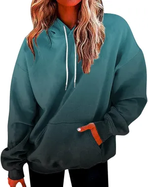 Womens Gradient Print Oversized Sweatshirt Drawstring Pullover with Pocket Trendy Sweater Tops Fashion Clothes