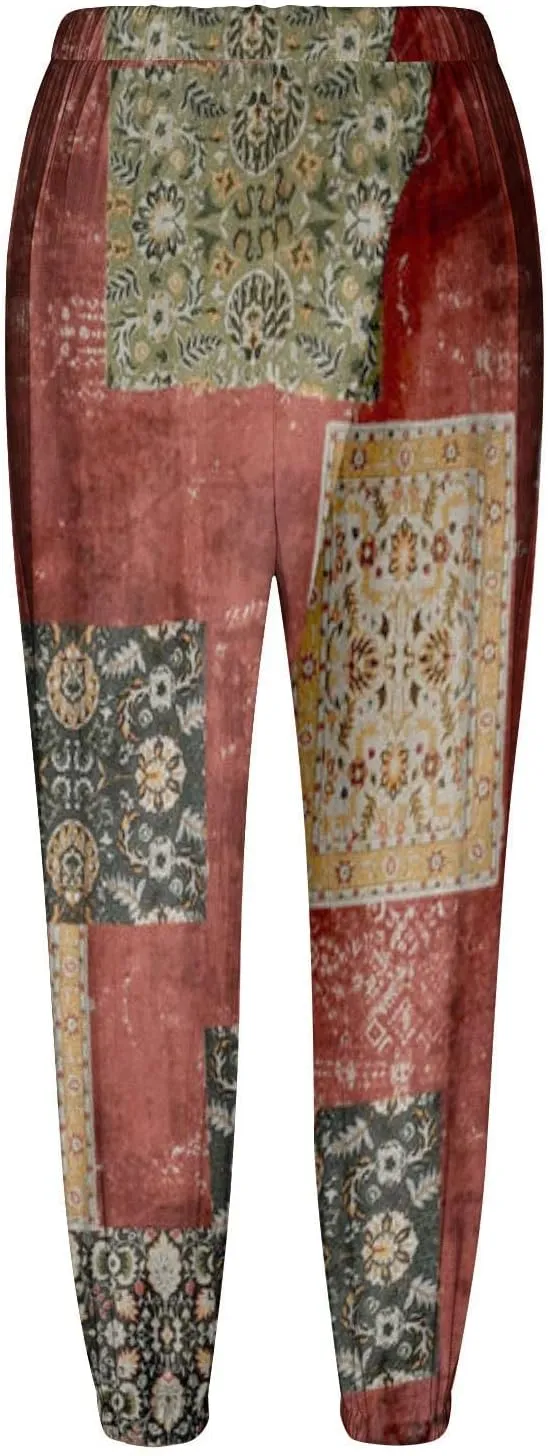 Women's High Waist Capri Pants Wide Leg Summer Beach Boho Cropped Pant Printing Drawstring Elastic Waist Casual Pant