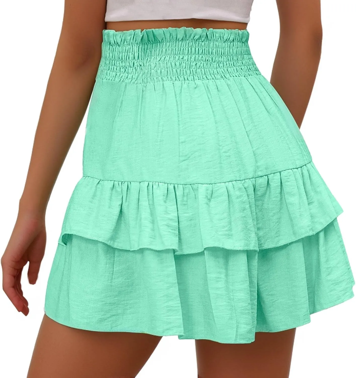 Women's High Waisted Pleated Skirts Boho Ruffle Tiered Shorts Beach Vacation Short Summer Comfy Flowy Skirt