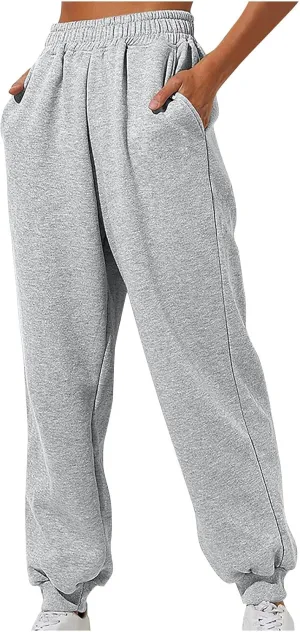 Womens High Waisted Sweatpants with Pockets 2024 Fall Y2k Jogger Pants Baggy Lounge Trousers Cinch Bottom Sweatpants