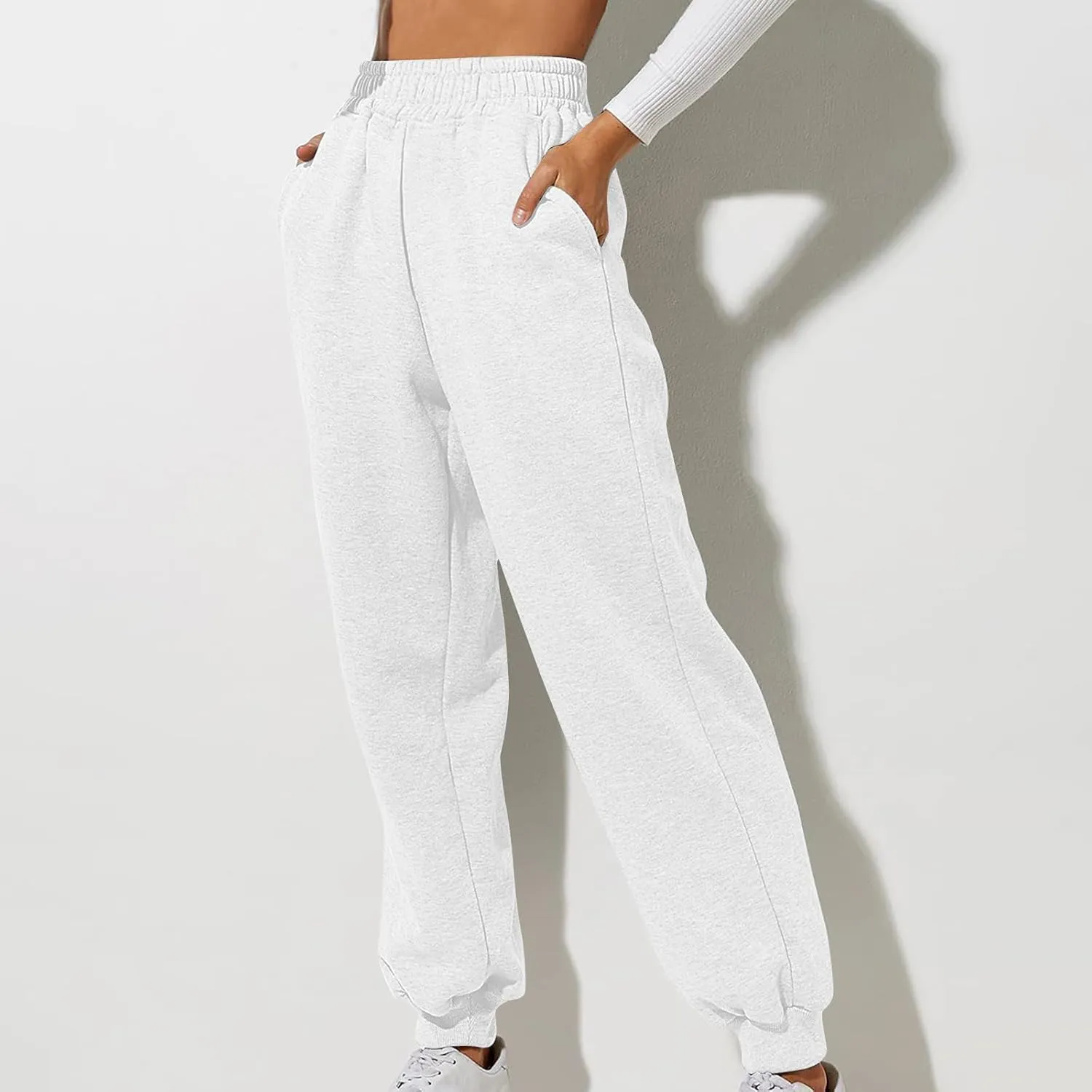 Womens High Waisted Sweatpants with Pockets 2024 Fall Y2k Jogger Pants Baggy Lounge Trousers Cinch Bottom Sweatpants