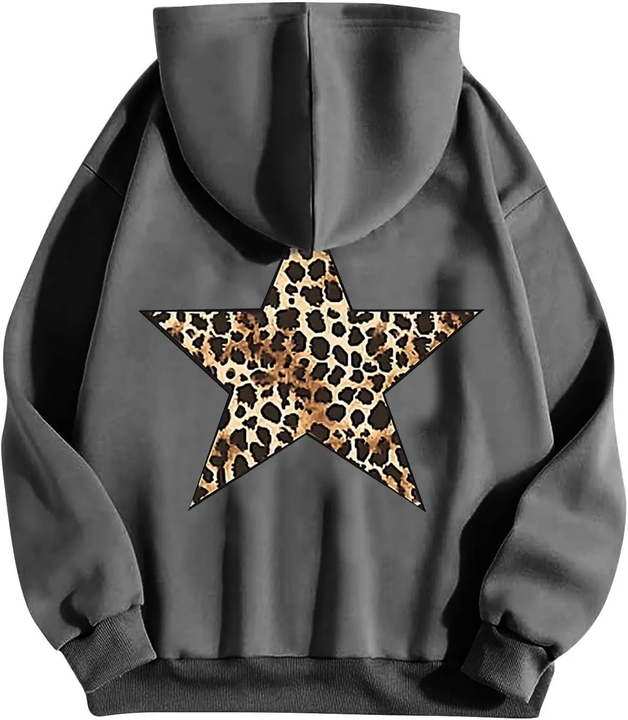 Women's Hoodies Oversized Sweatshirts Long Sleeve Y2k Leopard Star Print Pullover Tops Fall Winter Top with Pocket