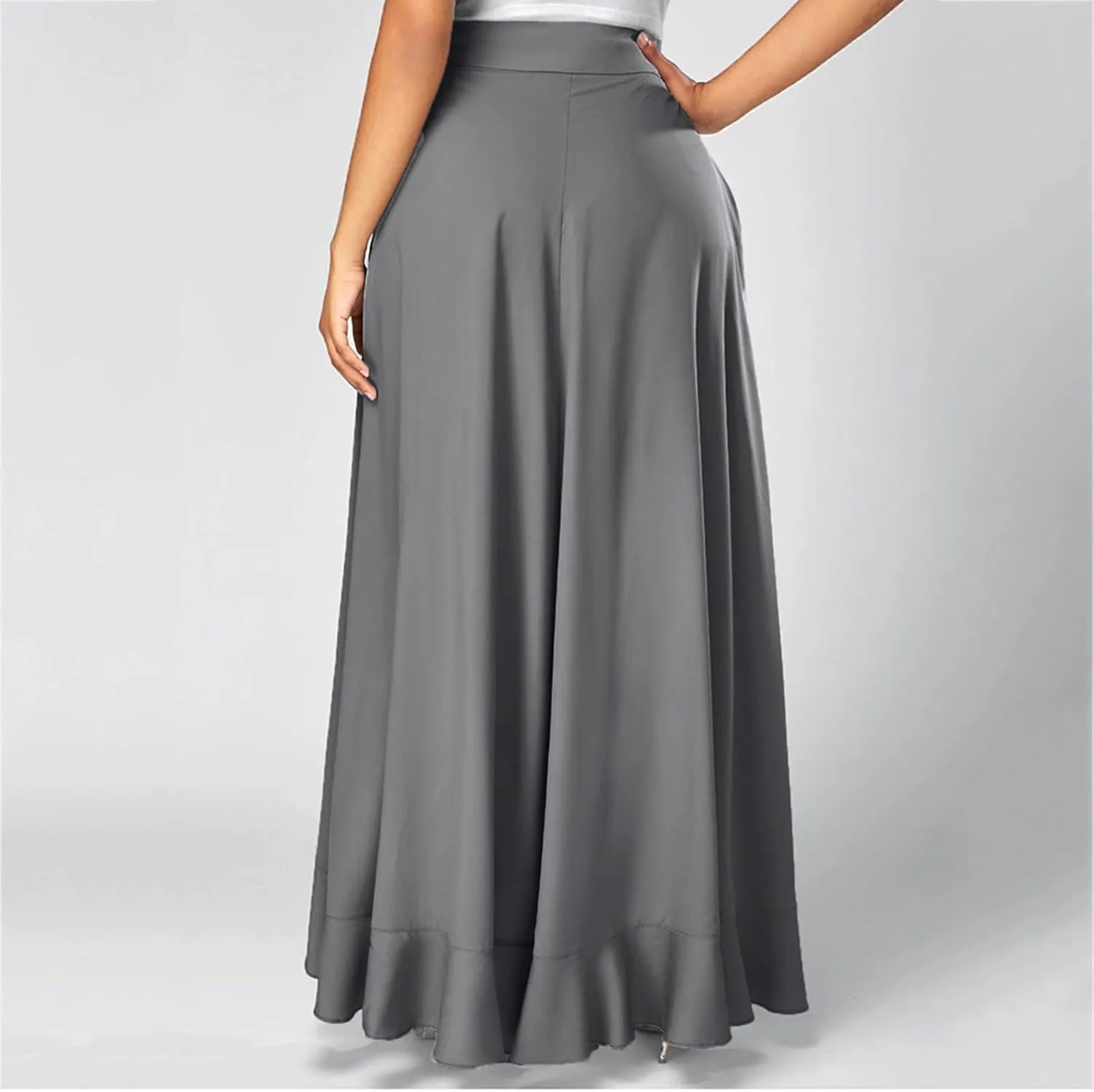 Women's Irregular Ruffle Pants Skirts High Waist Knot Tie Casual Maxi Long Palazzo Culottes A-Line Skirts Trousers