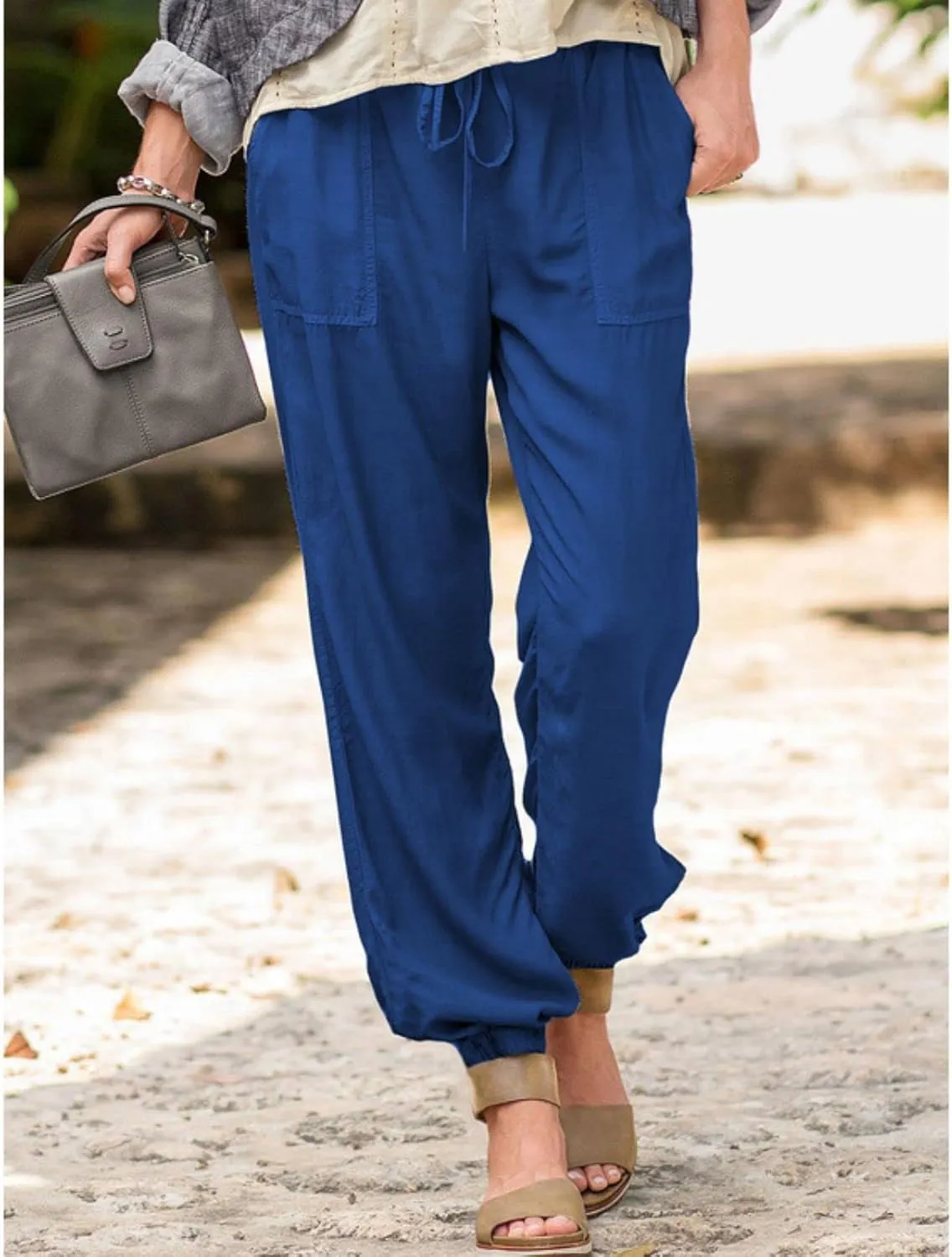 Women's Joggers Pants Casual Baggy Drawstring Tapered Sweatpants Cargo Hippie Loose Fit Trousers with Multi-Pocket