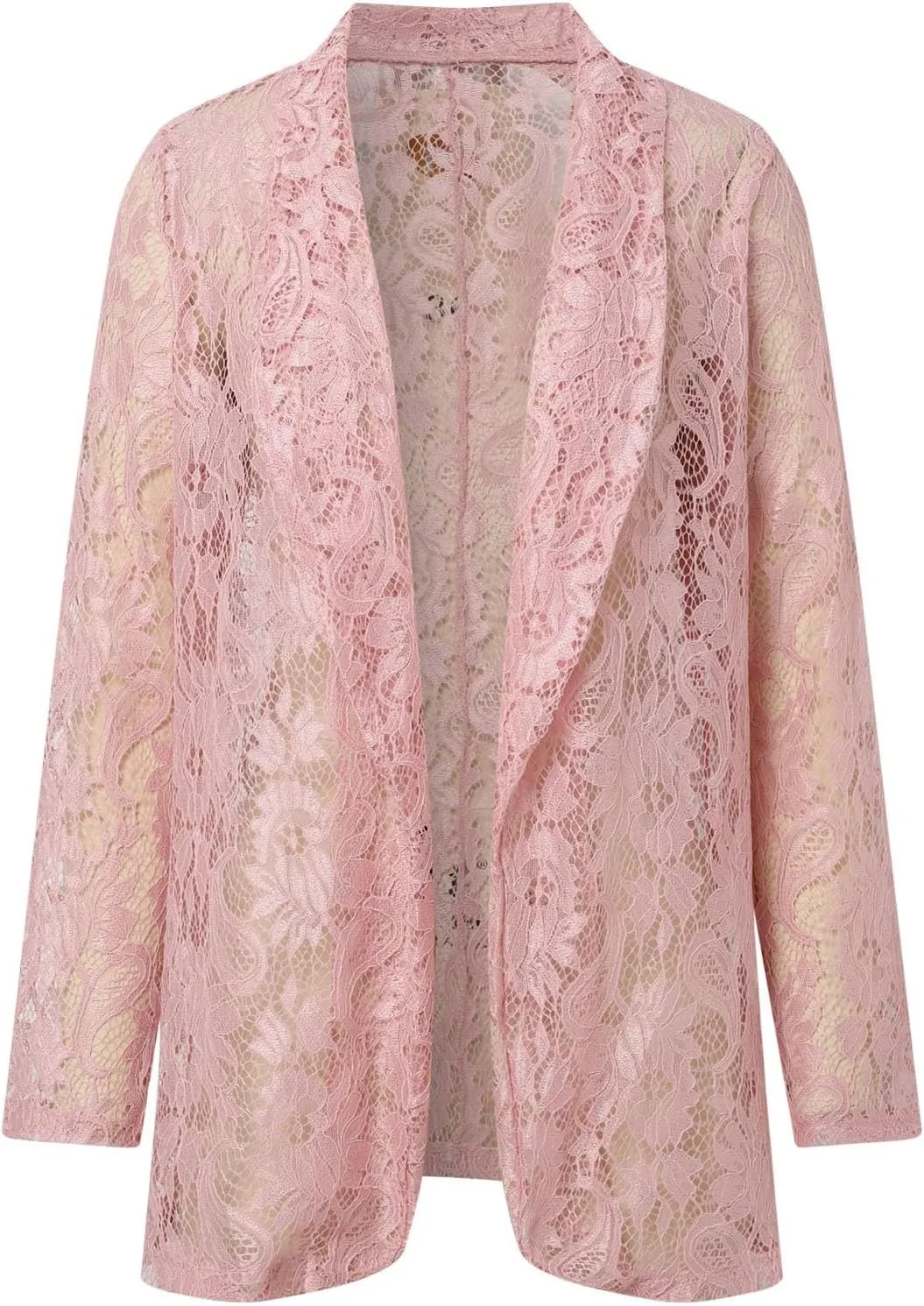 Women's Lace Open Front Long Sleeve Sheer Elegant Casual Blazer Jacket