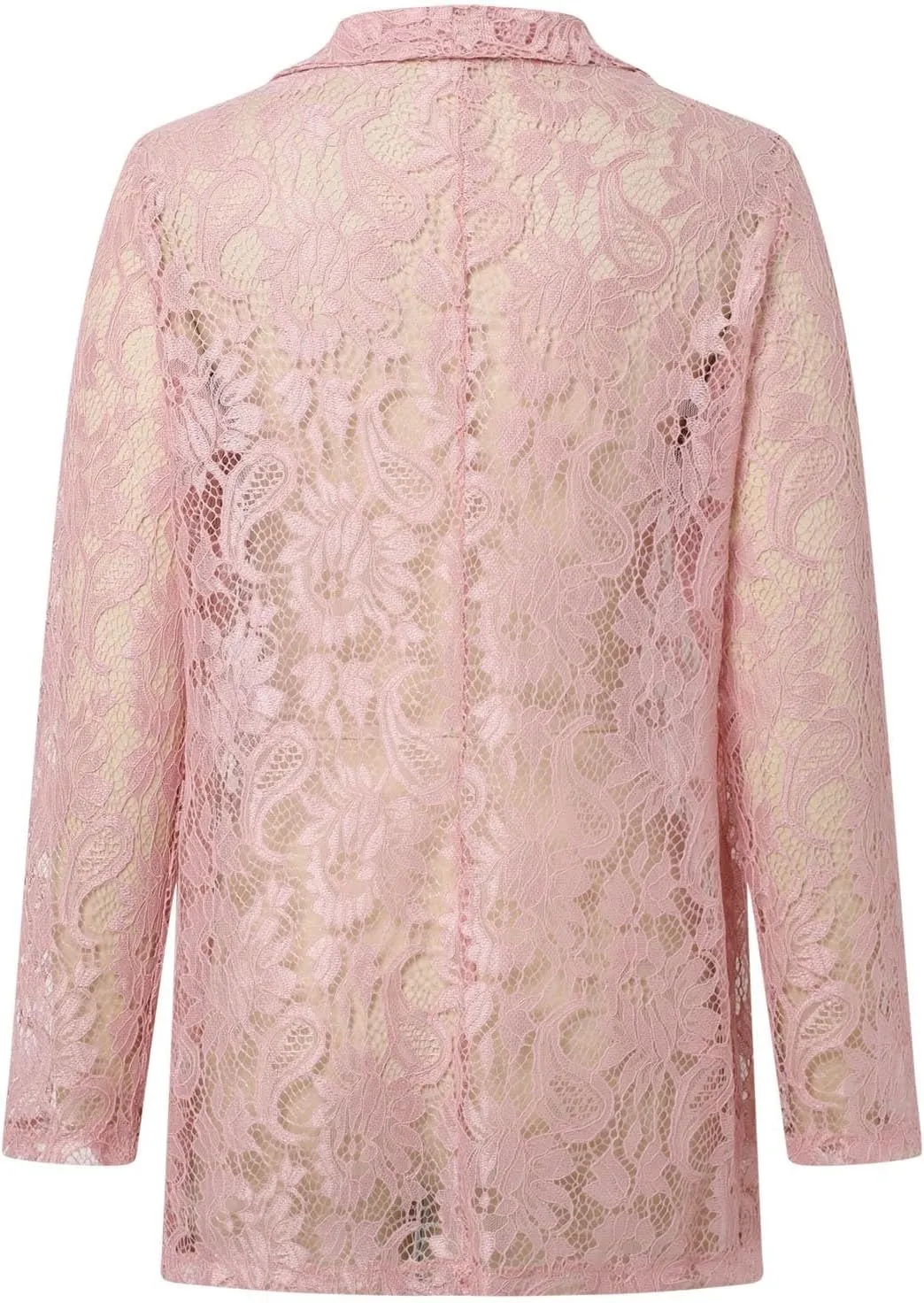 Women's Lace Open Front Long Sleeve Sheer Elegant Casual Blazer Jacket