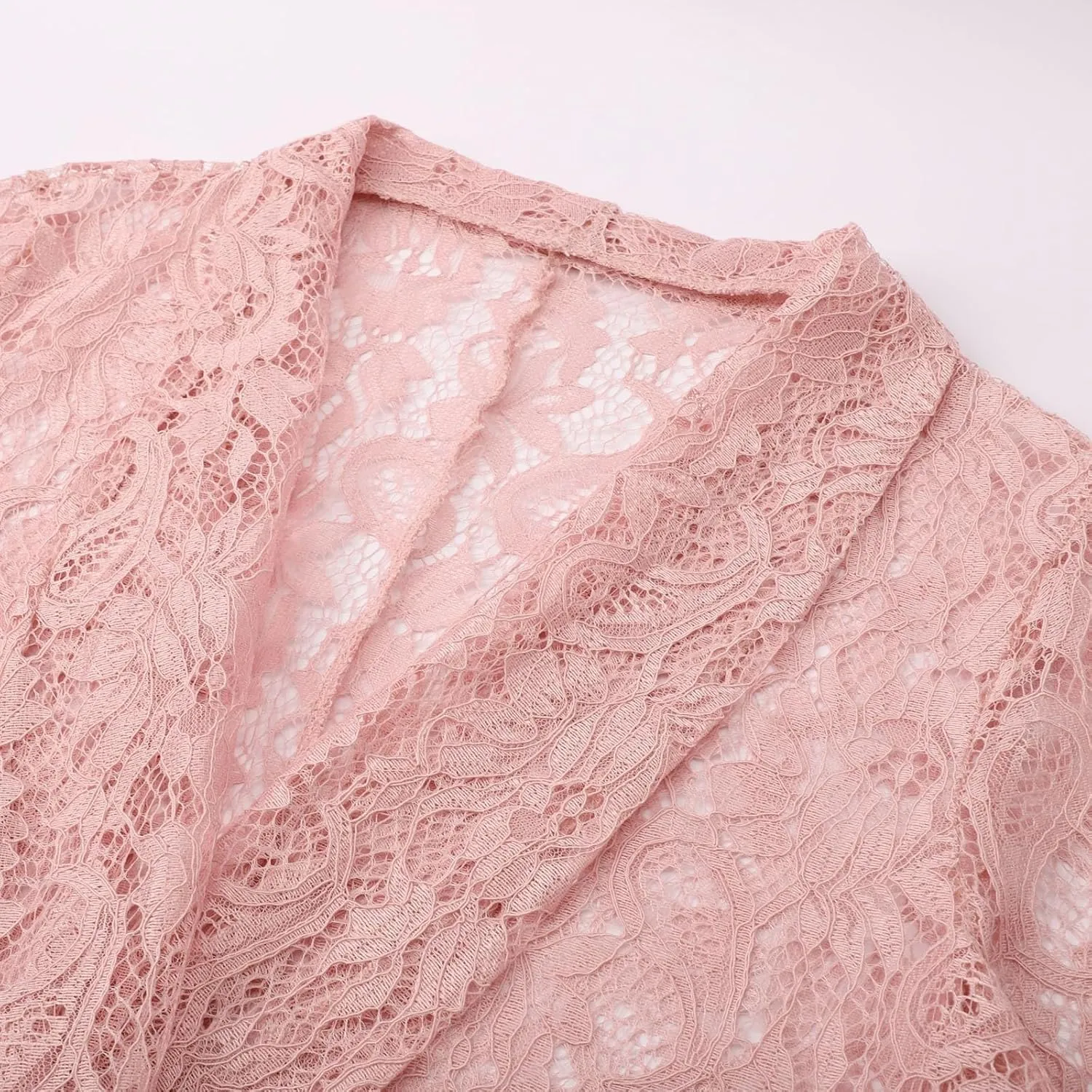 Women's Lace Open Front Long Sleeve Sheer Elegant Casual Blazer Jacket