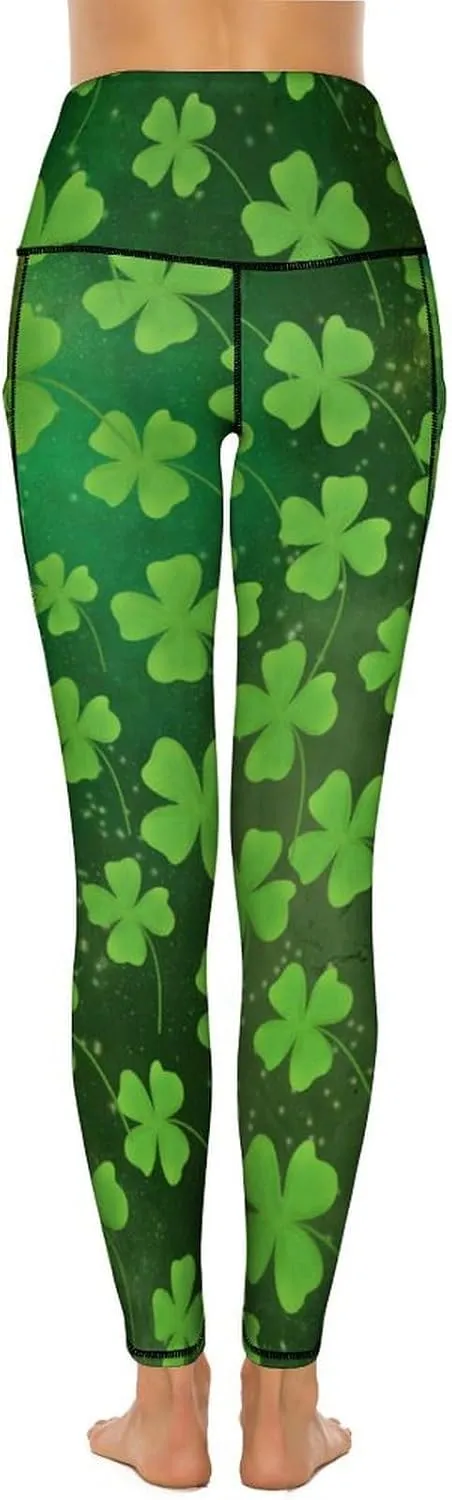 Women's Leggings Yoga Pant High Waisted Sports Trouser Clover Green Athletic Workout Leggings for St Patricks Day Gift