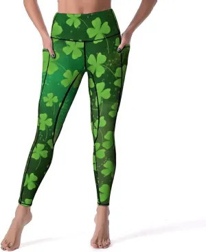 Women's Leggings Yoga Pant High Waisted Sports Trouser Clover Green Athletic Workout Leggings for St Patricks Day Gift