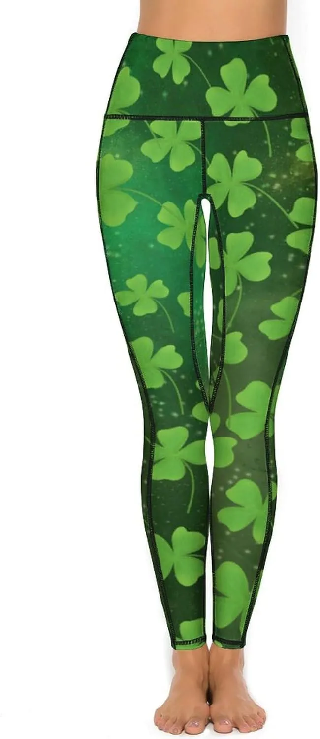 Women's Leggings Yoga Pant High Waisted Sports Trouser Clover Green Athletic Workout Leggings for St Patricks Day Gift