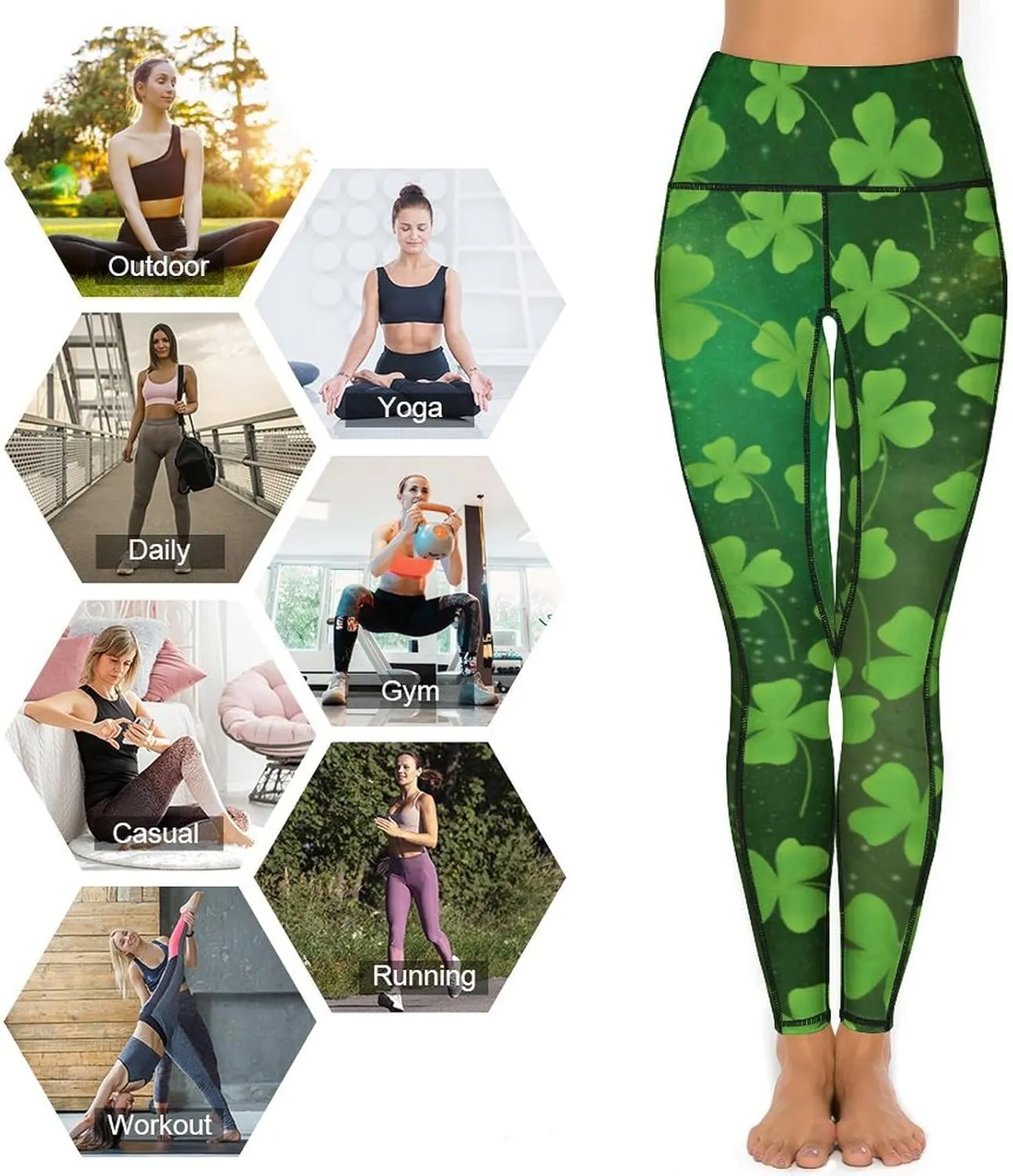 Women's Leggings Yoga Pant High Waisted Sports Trouser Clover Green Athletic Workout Leggings for St Patricks Day Gift