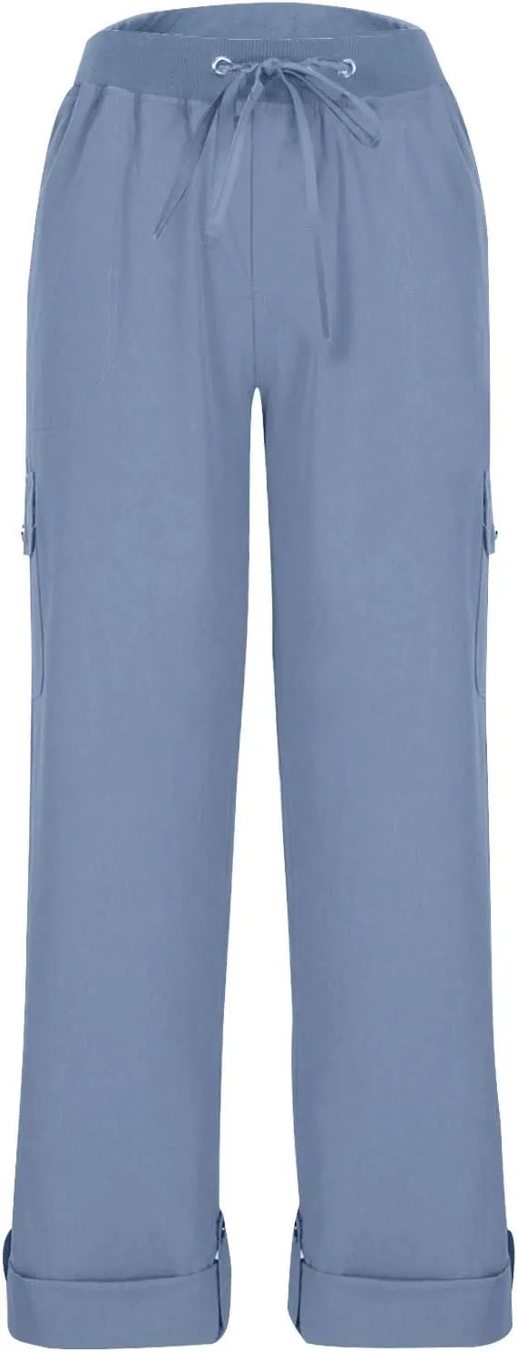 Women's Linen Drawstring Relaxed Fit Pant Summer Casual High Waisted Beach Tapered Leg Jogger Trousers Fashion 2025