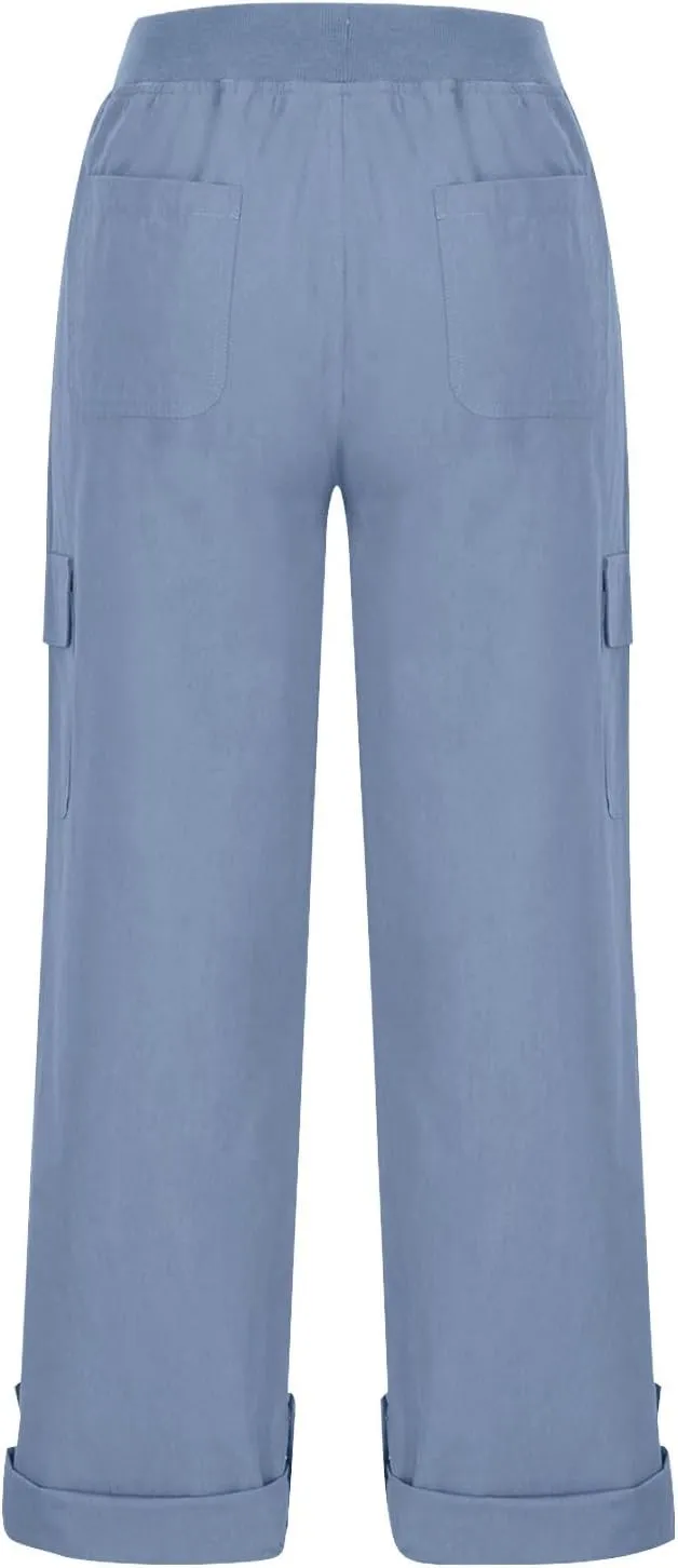 Women's Linen Drawstring Relaxed Fit Pant Summer Casual High Waisted Beach Tapered Leg Jogger Trousers Fashion 2025