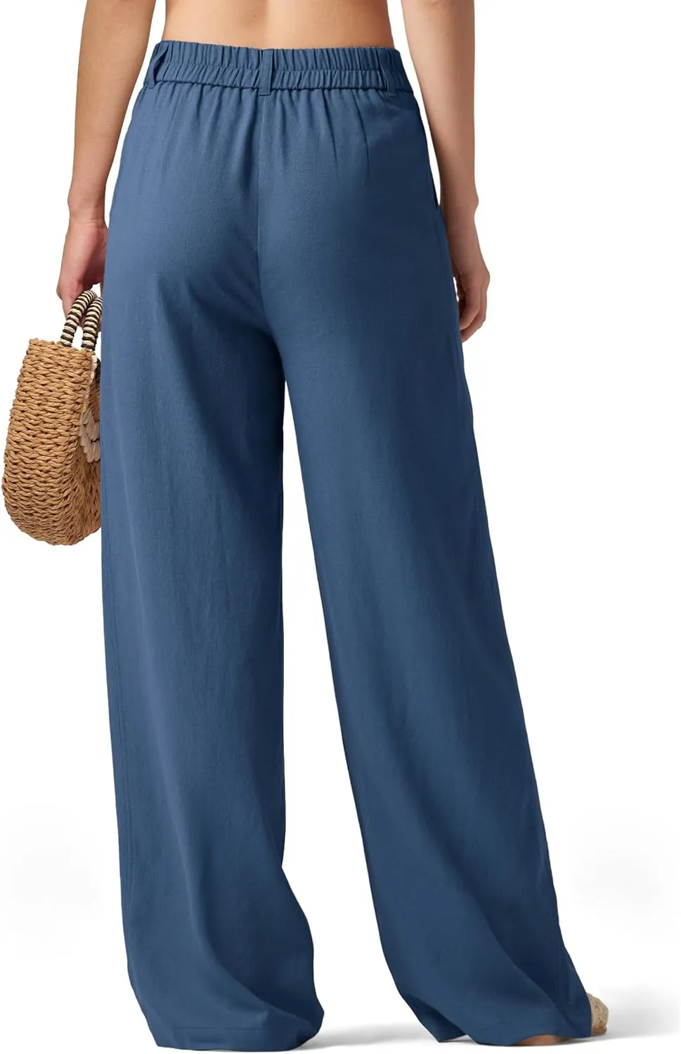 Women's Linen Pants Wide Leg Dressy Casual Beach Linen Pants Summer with Pockets 29" 31"