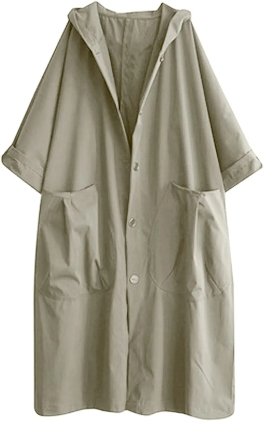 Womens Long Breasted Trench Coat Midi Length Overcoat Jacket Women Anorak