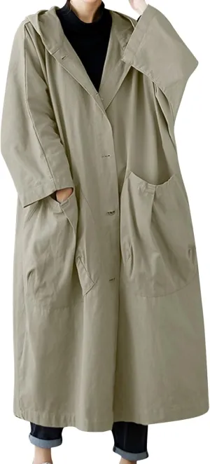 Womens Long Breasted Trench Coat Midi Length Overcoat Jacket Women Anorak