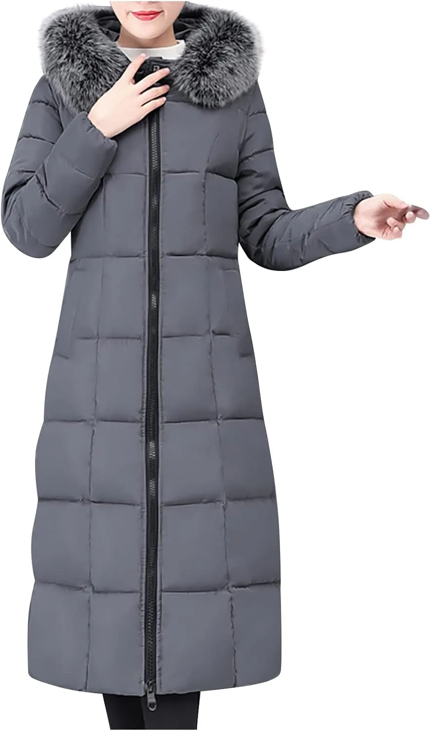 Women's Long Down Coat Winter Maxi Puffer Jacket with Fur Collar Thickened Parka Long Maxi Outdoor Overcoat Outwear