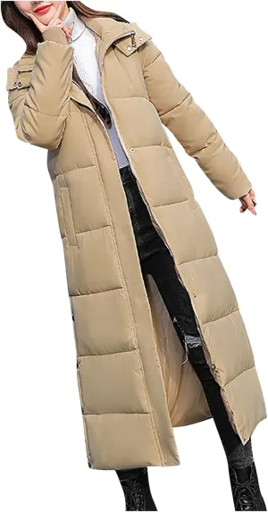 Womens Long Hooded Puffer Jackets Plus Size Lightweight Quilted Jackets Thicken Down Coats Warm Outerwear with Pockets