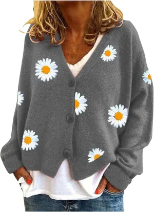 Women's O-Neck Long Sleeve Ribbed Knit Sweater Casual Sweater Warm Top Crop Oversized Cardigan for Women Size 2X