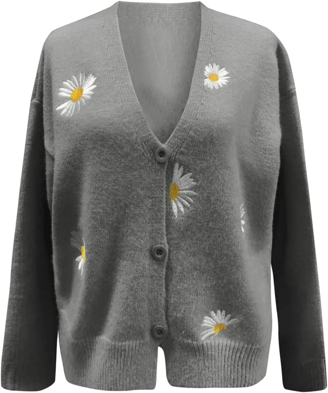 Women's O-Neck Long Sleeve Ribbed Knit Sweater Casual Sweater Warm Top Crop Oversized Cardigan for Women Size 2X