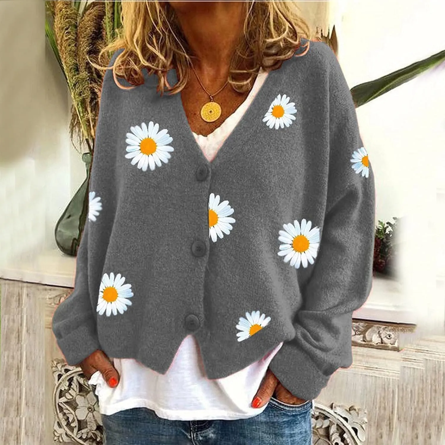 Women's O-Neck Long Sleeve Ribbed Knit Sweater Casual Sweater Warm Top Crop Oversized Cardigan for Women Size 2X