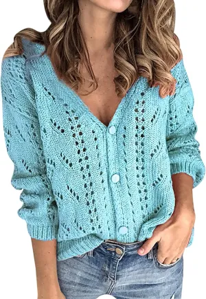Women's Open Front Cardigan Buttons Hollow Out Cardigan Sweater Casual Soft Drape Fall Cardigan Women's 2024 Fall