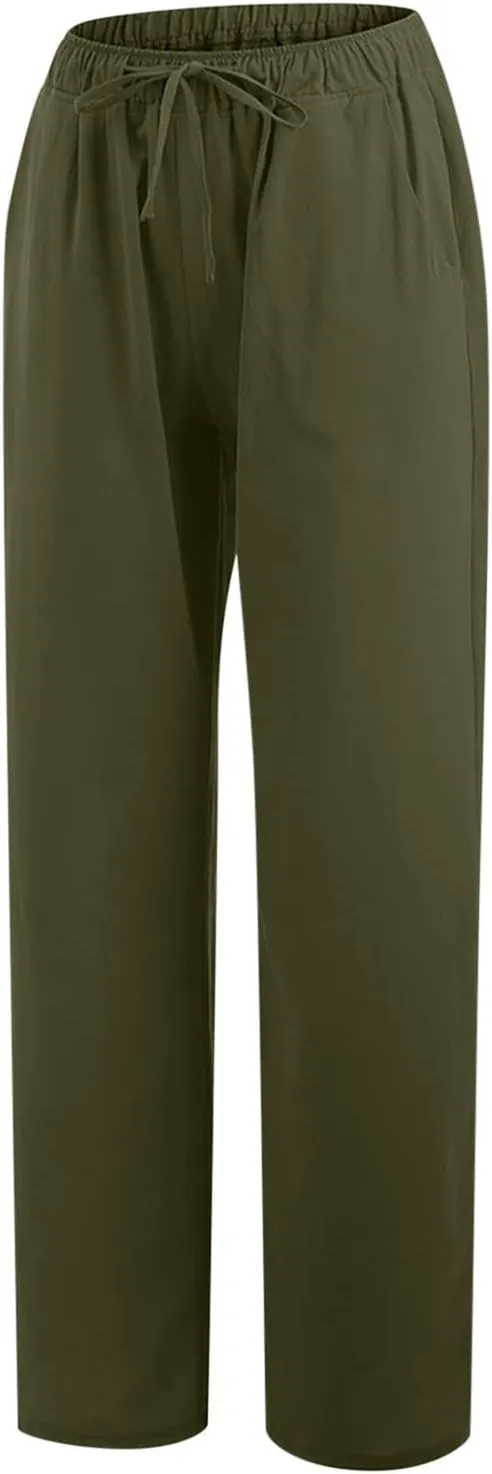 Women's Palazzo Pants Wide Leg Linen Pants Loose Flowy Pants High Waisted Summer Pants Trendy Trousers with Pockets