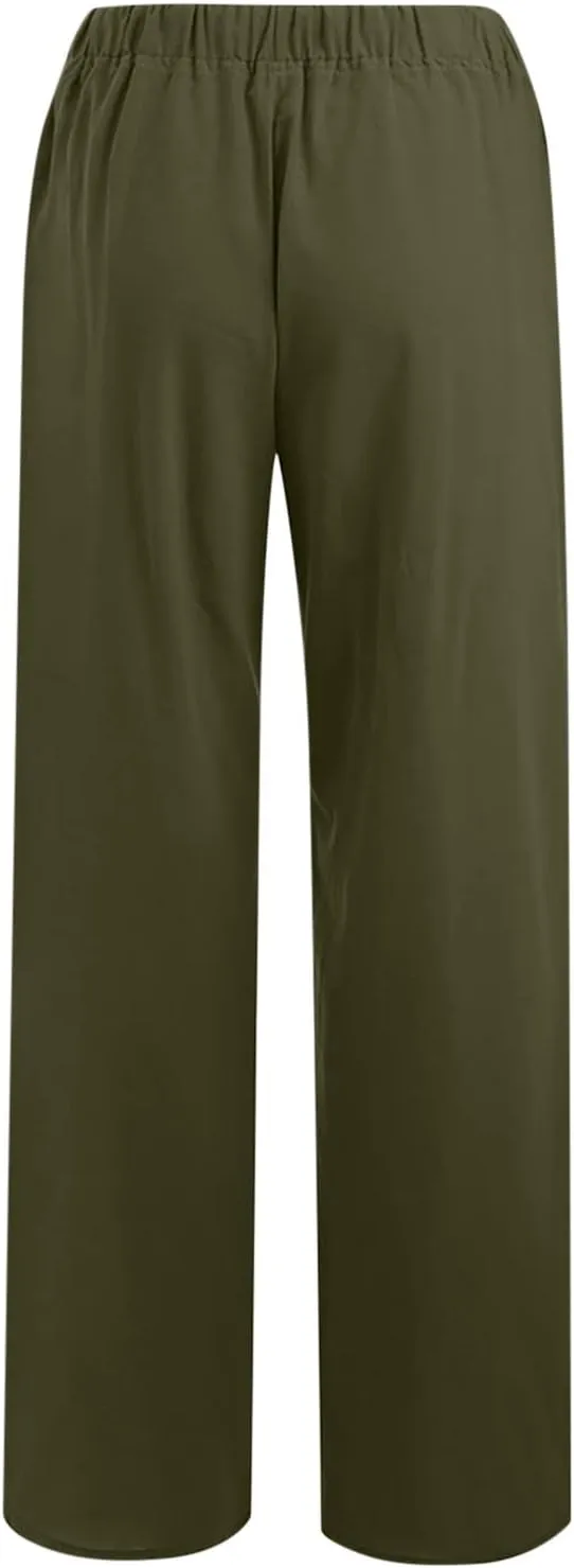 Women's Palazzo Pants Wide Leg Linen Pants Loose Flowy Pants High Waisted Summer Pants Trendy Trousers with Pockets