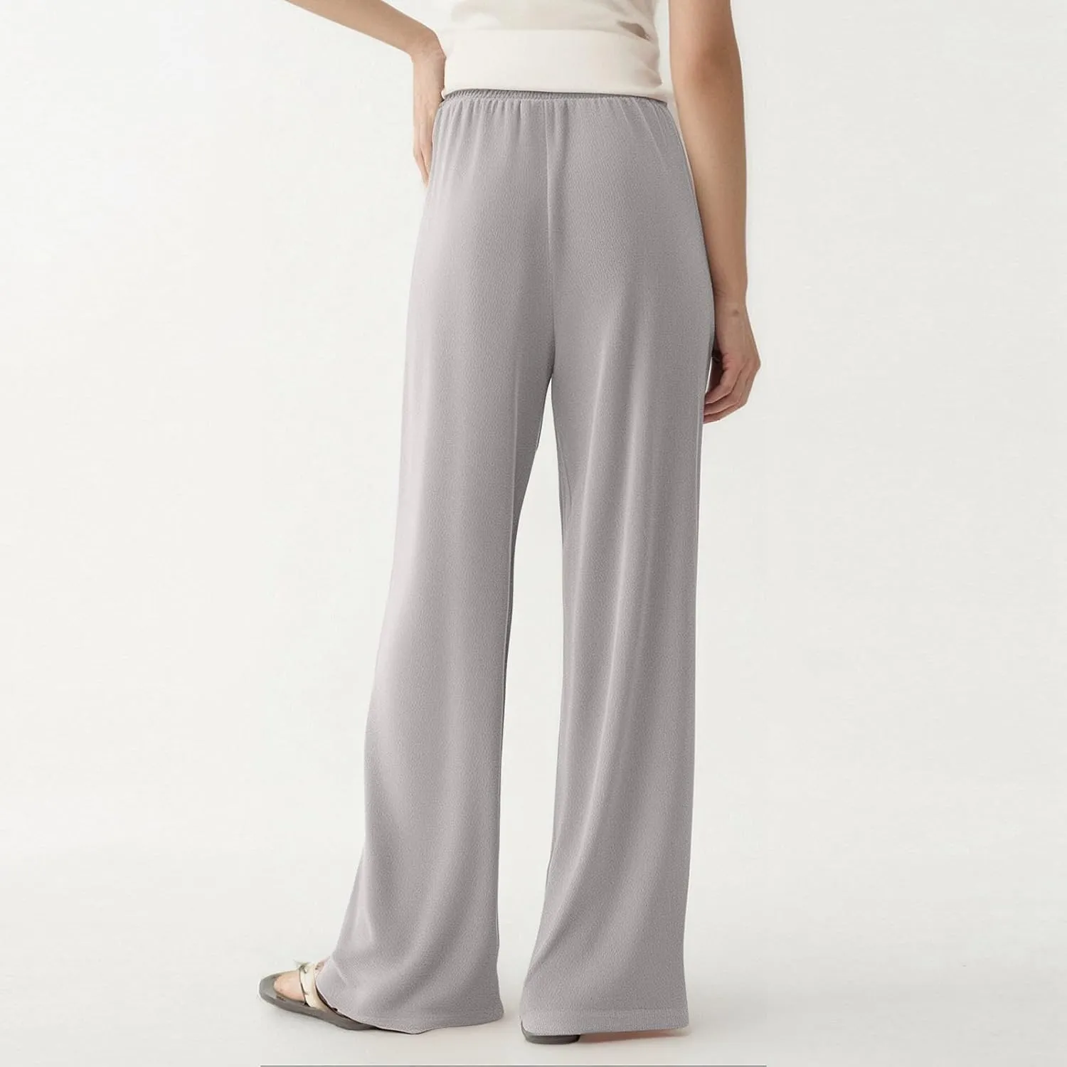 Women's Pants Flowy Long Wide Leg High Waisted Trousers Stretchy Drawstring Pleated Pull On Vacation Trousers
