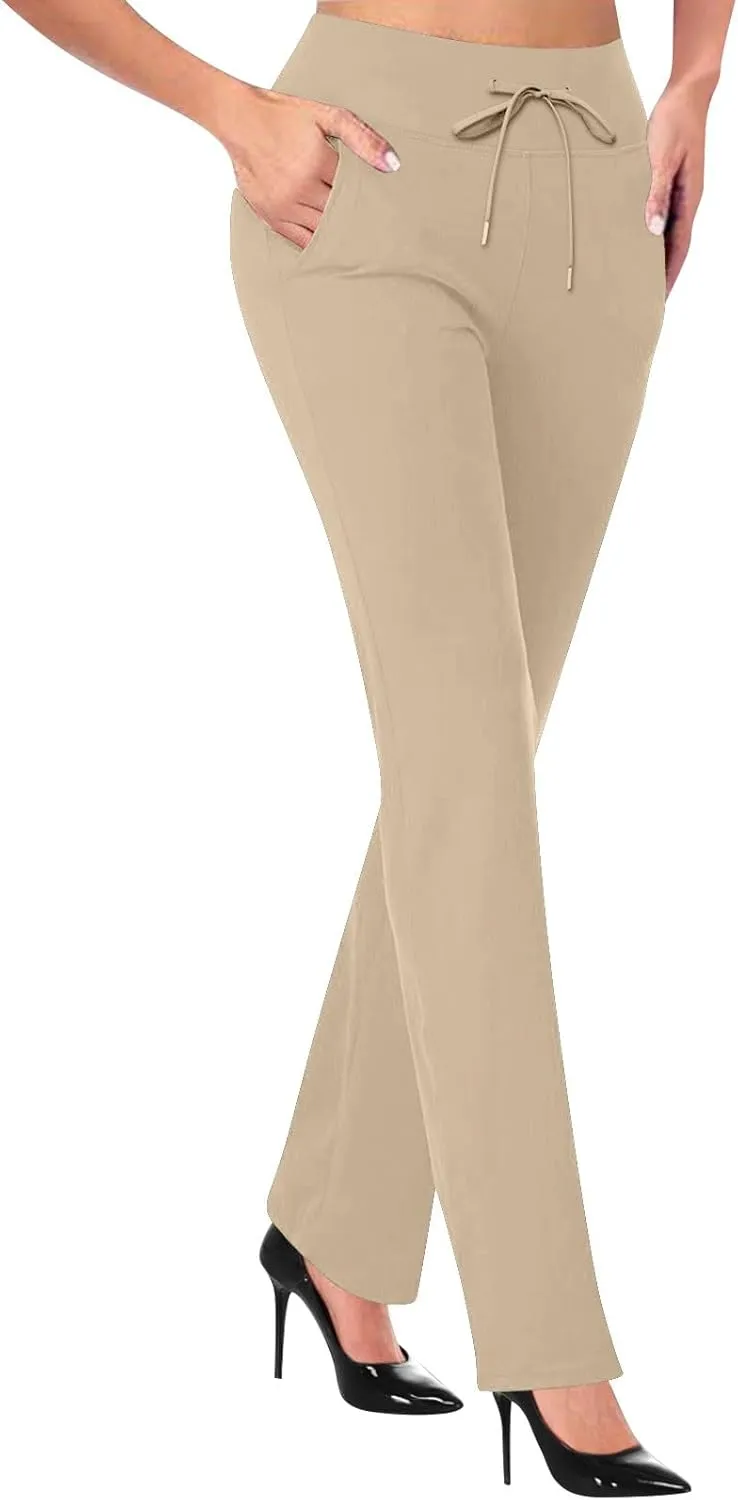 Women's Pants for Work High Waist Dress Pants Business Casual Stretch Wide Leg Flare Yoga Trousers with Pockets