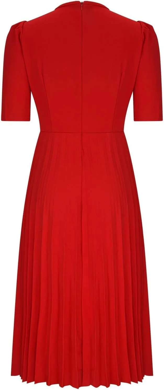 Women's Pleated Midi Dress Empire Waist Slimming Puffed Sleeves Casual Loose Comfy Everyday Wear Elegant Clothing