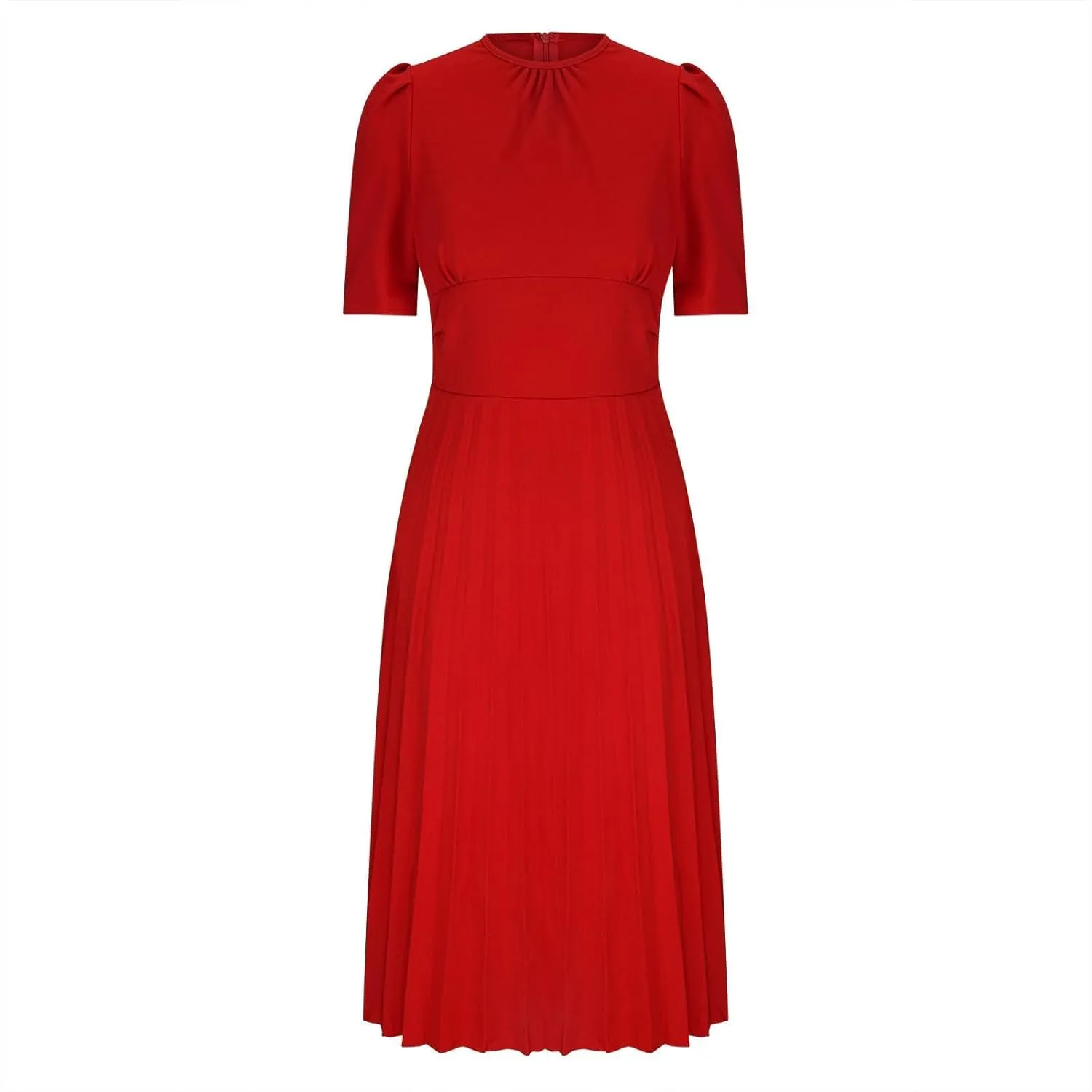 Women's Pleated Midi Dress Empire Waist Slimming Puffed Sleeves Casual Loose Comfy Everyday Wear Elegant Clothing