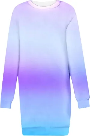 Women's Printed Long Sleeve Dress - Round Neck Casual Loose Fit Midi Dress for Vacation or Everyday Wear