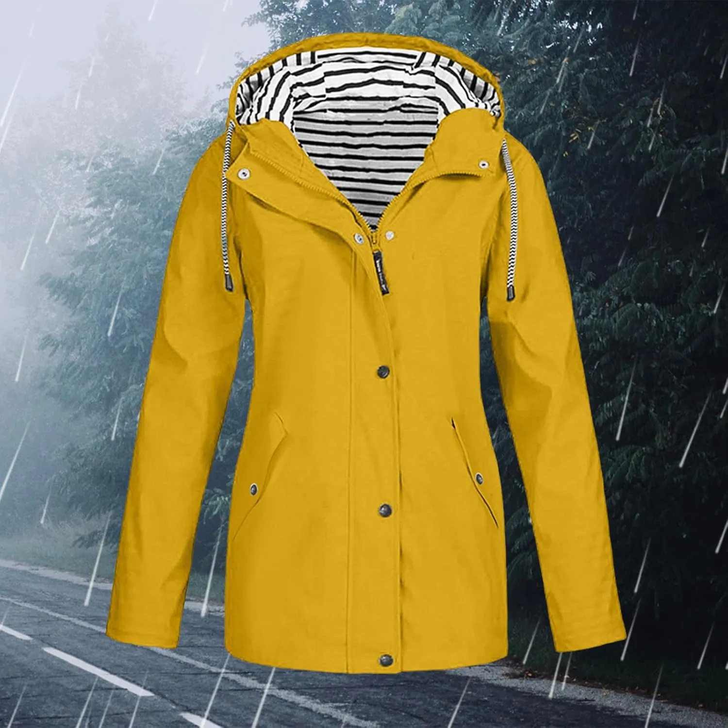 Womens Rain Jacket with Hood Raincoat Windbreaker Waterproof Long Hooded Trench Coats Spring Jackets for Women