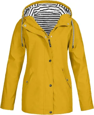 Womens Rain Jacket with Hood Raincoat Windbreaker Waterproof Long Hooded Trench Coats Spring Jackets for Women