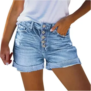 Womens Ripped Denim Skirts Mid Rise Casual Stretch Trendy Baggy Lady Summer Baggy Button Fly Relaxed Fit Jean Shorts