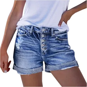 Womens Ripped Denim Skirts Mid Rise Casual Stretch Trendy Baggy Lady Summer Baggy Button Fly Relaxed Fit Jean Shorts