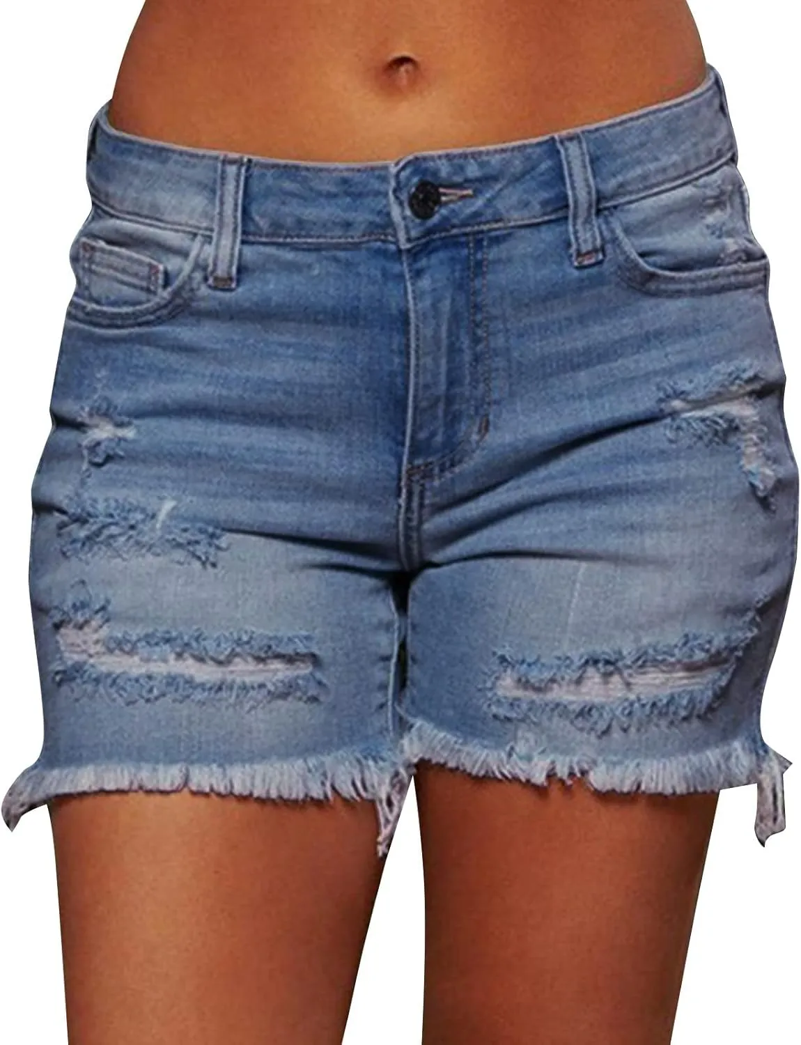 Womens Ripped Jean Shorts High Waisted Stretch Distressed Raw Hem Trendy 2025 Casual Denim Bermuda Shorts Baggy Jorts